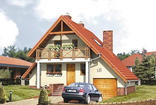 Мансардный дом с гаражом под одной крышей.