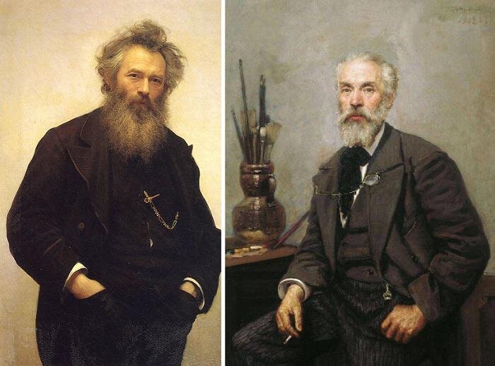 Портреты: Ивана Шишкина работы Ивана Крамского, Константина Савицкого (справа) работы Николая Грандковского.