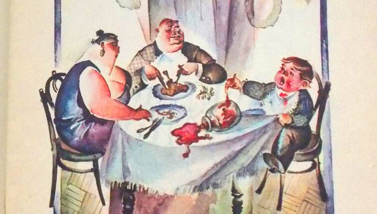 Иллюстрация из книги В. Маяковский "Сказка о Пете, Толстом Ребенке, и о Симе, который Тонкий"