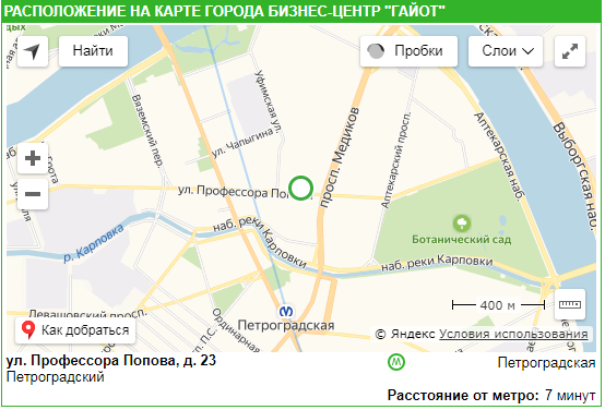 Метро "Петроградская" и место проведения ул.Профессора Попова д.23