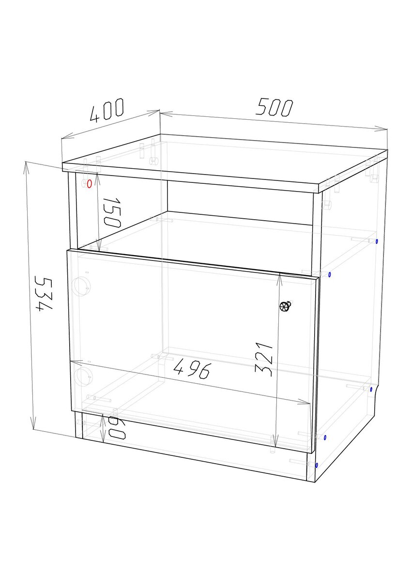 Чертеж прикроватной тумбочки