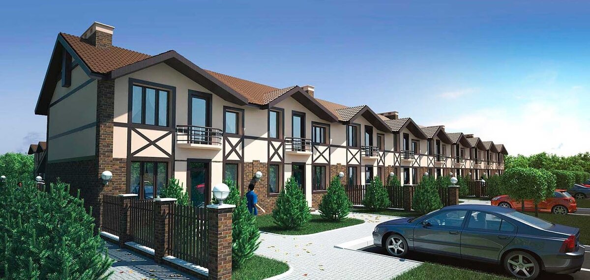 Таунхаусы, как правило, имеют один архитектурный стиль и включают 8-10 блоков, каждый из которых является отдельной квартирой