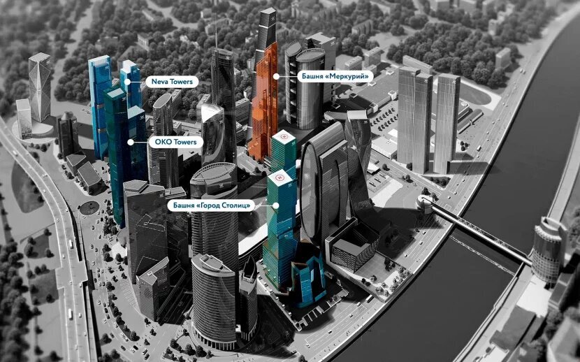 Цветным выделены башни, где можно взять в аренду апартаменты