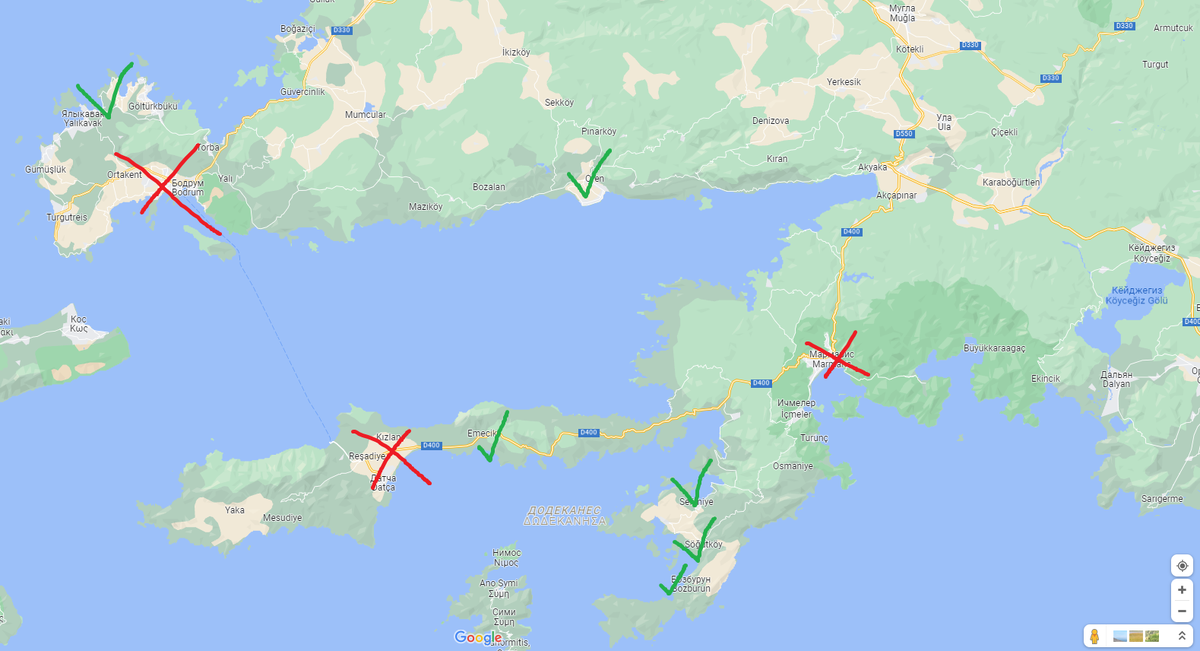 Красные кресты - попса, зеленые галочки - для тех, кто хочет чего-то новенького. Но даже попсовые места в этом регионе гораздо интереснее, чем пригороды Антальи. 