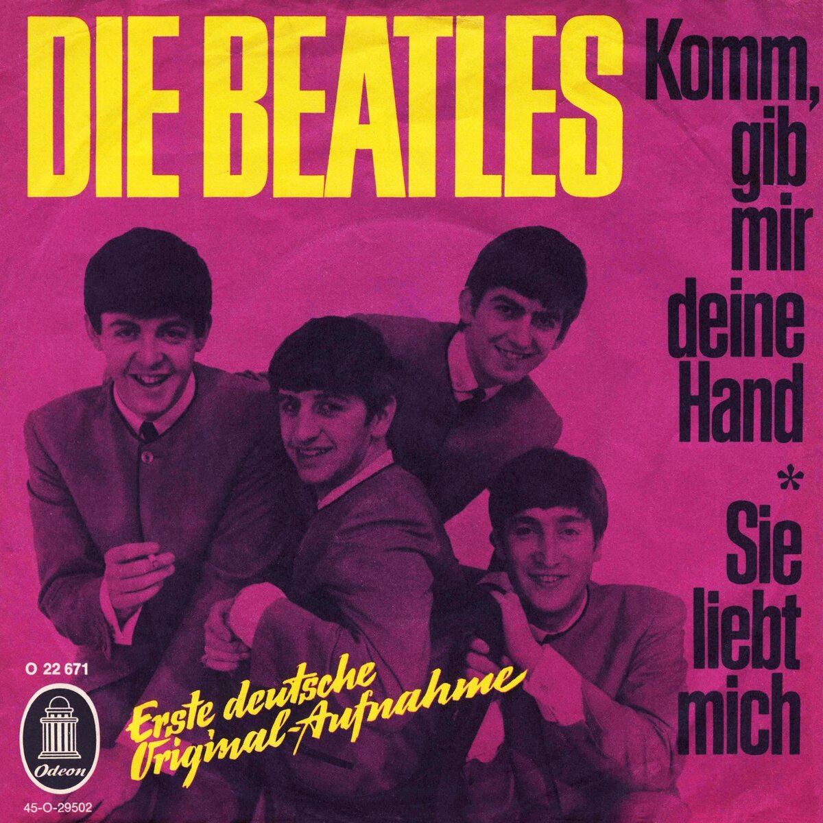 Обложка немецкого сингла "Komm, gib mir deine Hand/Sie liebt dich" британской группы The Beatles