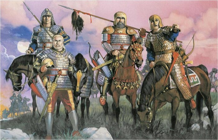 Иллюстрация художника, показывающая одеяние скифов.  