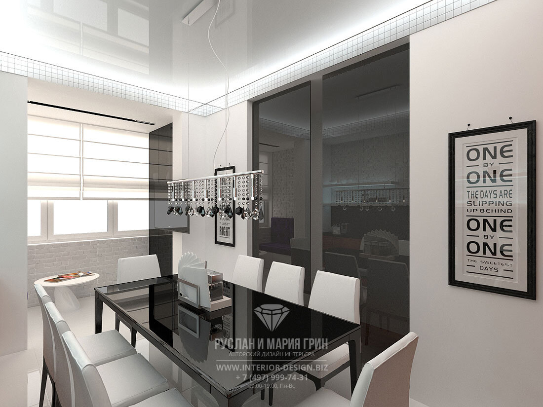 На фото: Интерьер кухни-столовой с присоединенной лоджией из проекта дизайна современной квартиры