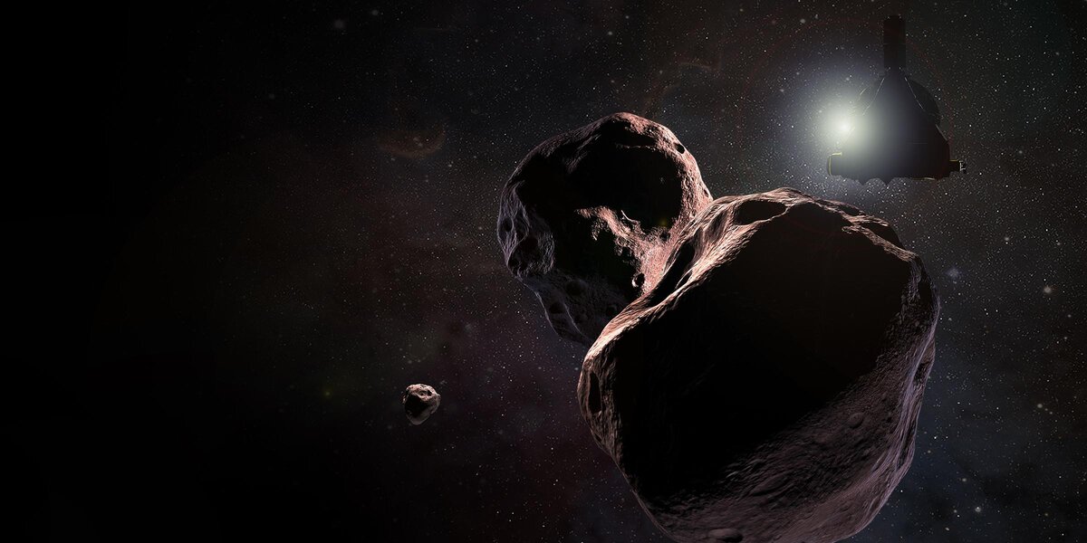 Пролёт аппарата Новые Горизонты рядом с объектом Ultima Thule  в представлении художника. Источник: NASA