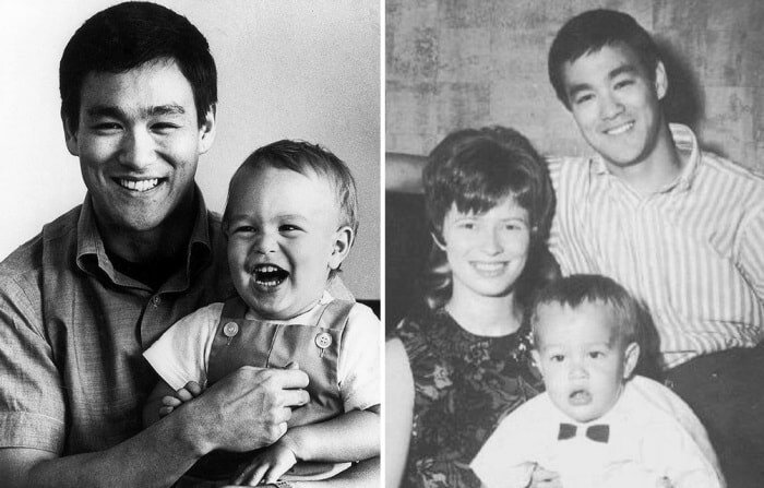 Маленький Брэндон с Брюсом Ли и его женой Линдой Ли Кэдвэлл.