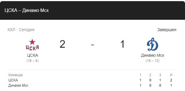 ЦСКА-Динамо Москва. Скриншот с сайта Google