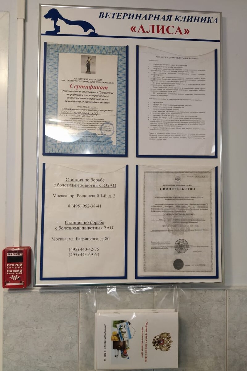 Уголок потребителя в ветеринарной клинике