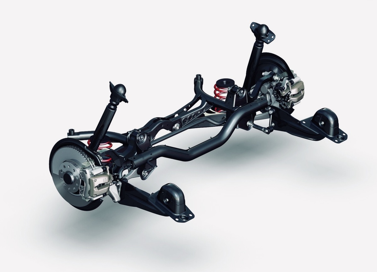 Многорычажная независимая подвеска Volkswagen. Как видно множество элементов, которые со временем необходимо обслуживать и менять