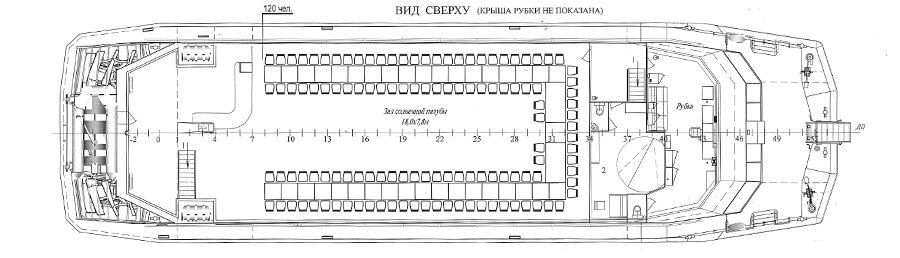 Пассажирское колёсное судно "Сура" проекта ПКС-40. Вариант размещения 120 человек на верхней палубе