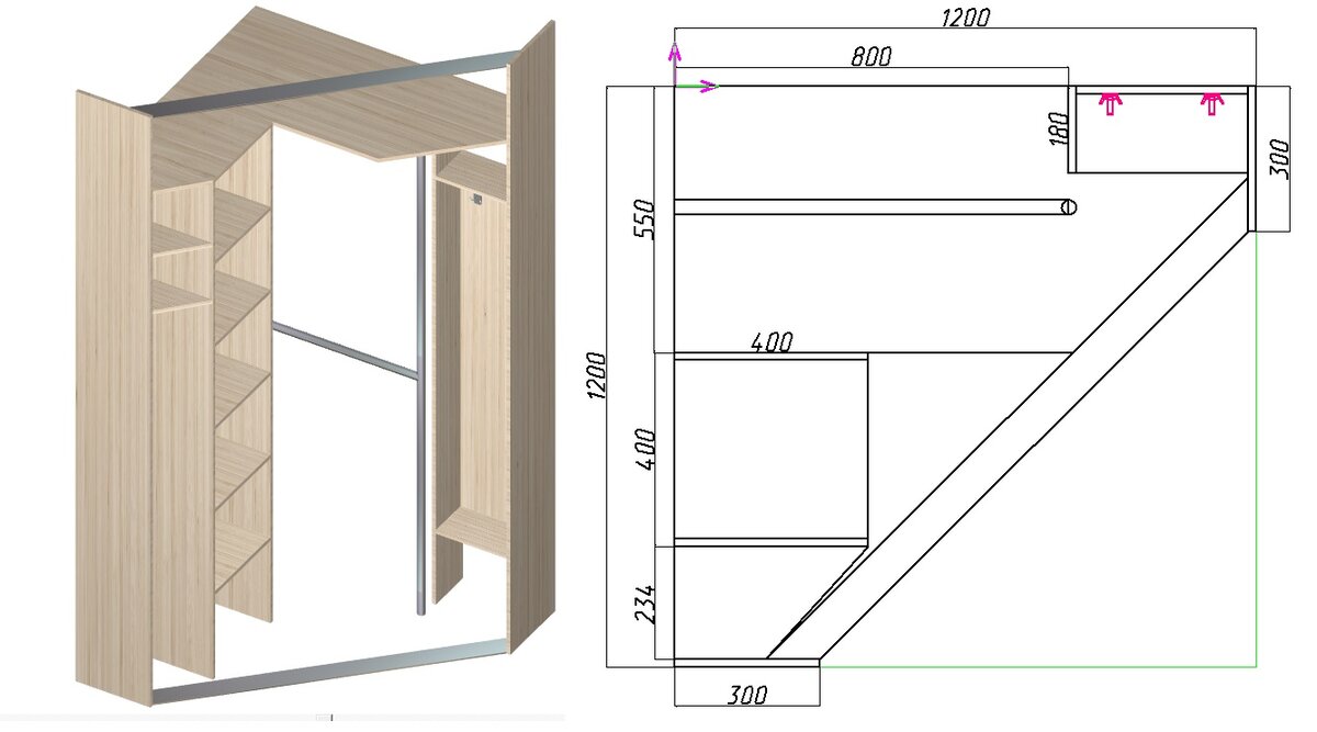 Как сделать угловой шкаф, чертежи и схема расчета деталей