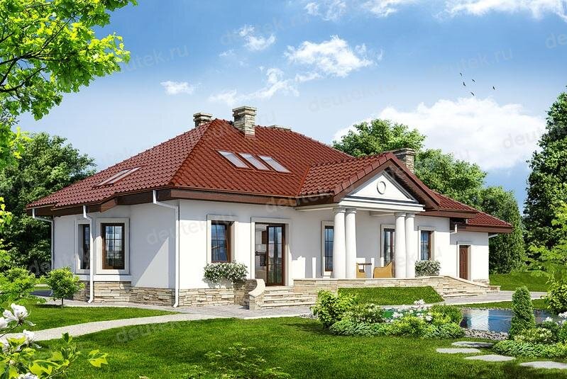 Проект дома 280 м2 с жилой мансардой, одноместным гаражом и эркером - DTL100023