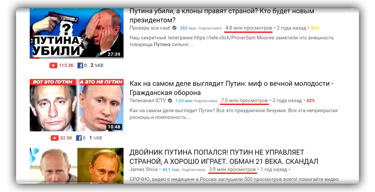 Есть видеоролики, набирающие миллионы просмотров, в которых говорится о двойниках Путина