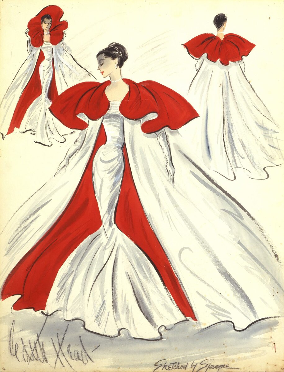 Эскиз платья для драмы 1955 года Lucy Gallant, режиссёр Роберт Пэрриш