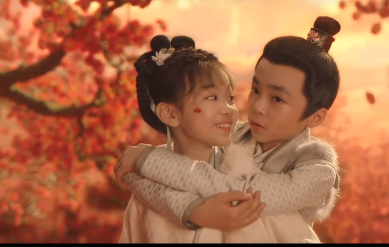 Кадр из дорамы. ЧУдные дети-актеры: Ван Мотун( девочка) и Ли Жэньжэнь( мальчик)