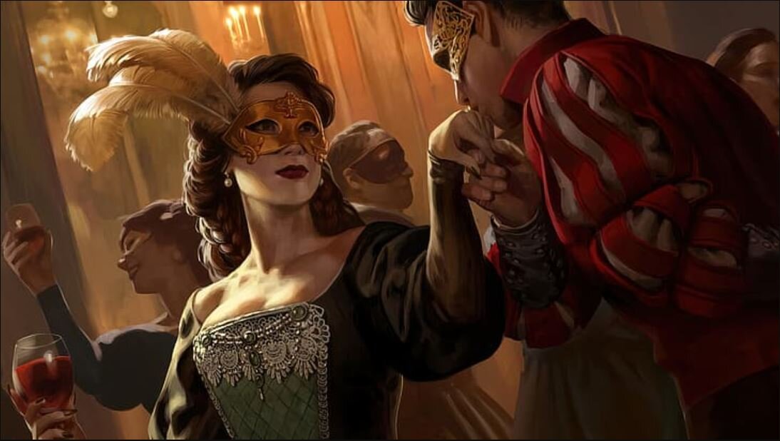 Бал-маскарад в Нильфгаардской империи. Рисунок из онлайн-игры Gwent.