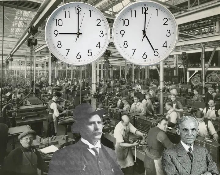 Фабрика 1920-х годов, включая Тома Манна и Генри Форда