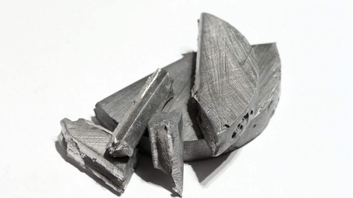 Чистый металлический церий. По внешнему виду напоминает свинец или натрий