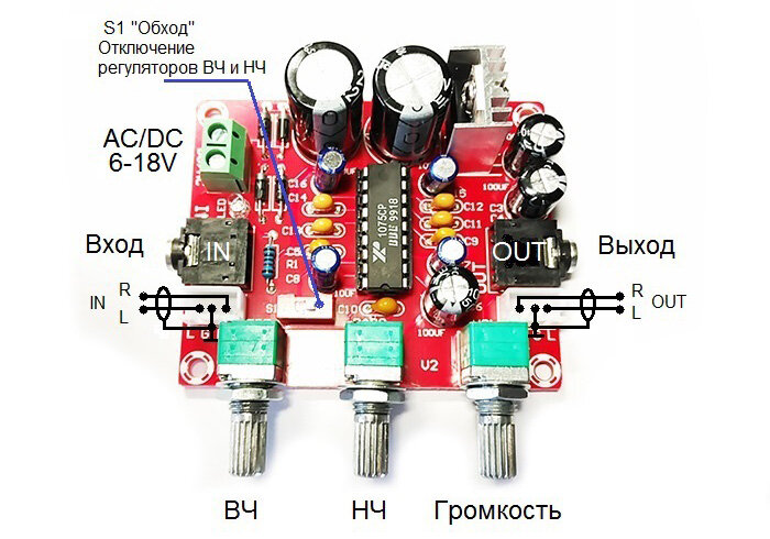 Стерео темброблок на микросхеме LM1036