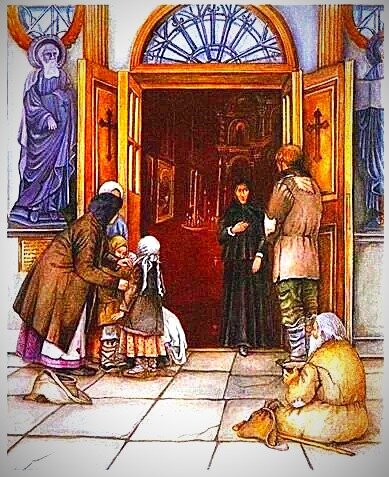 Нищие у храма. Картинка из открытого доступа.