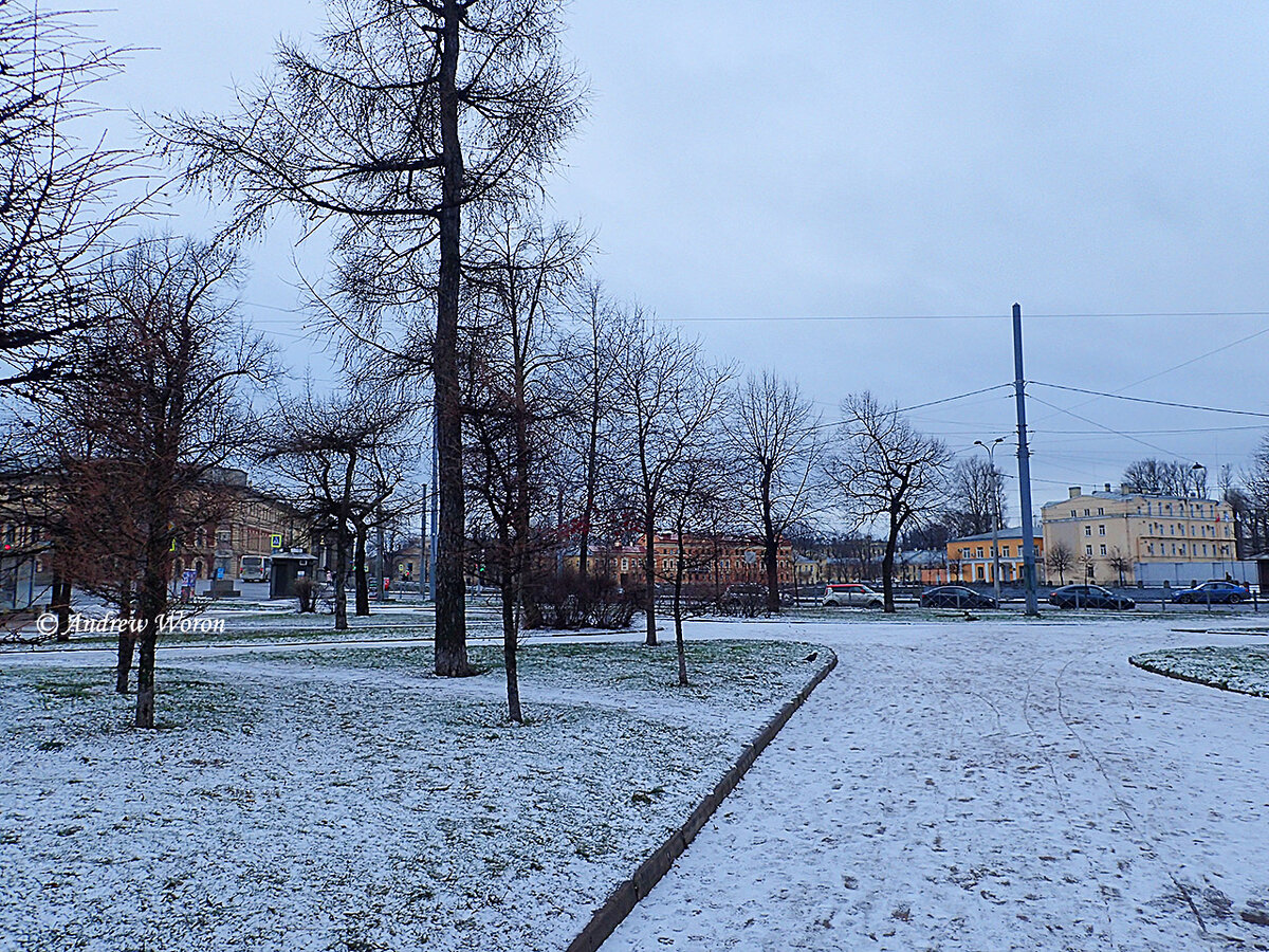 Питерский снег в сквере на площади Репина
