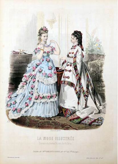 Бальные и вечерние платья с турнюрами. 1872 год