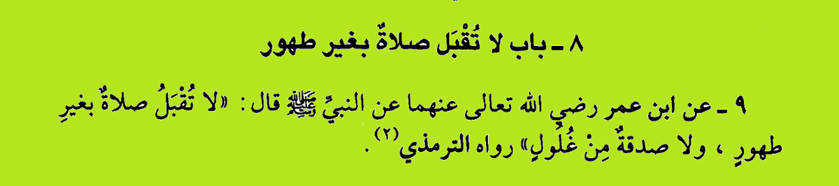 Ат-Тирмизи "сунана" книга "омовения" 1, Муслим "сахих" книга "омовения" 329, ан-Насаи "сунан№ книга "закят" 2477, Абу Давуд "сунан" книга "омовения" 54, ибн Маджа "сунан" книга "омовения" 267 и 268.