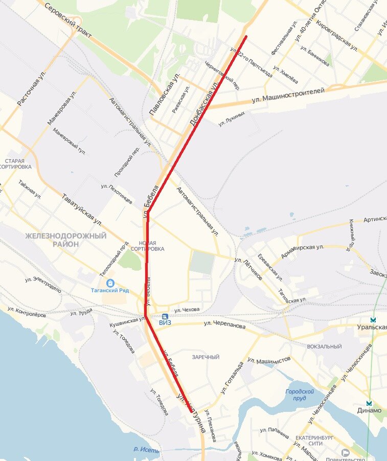 Донбасская - Бебеля (Екатеринбург) © Яндекс