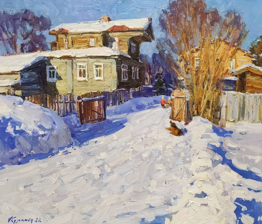 Фотография картины О. Кузьминой "Январские каникулы в деревне" (из открытых источников)