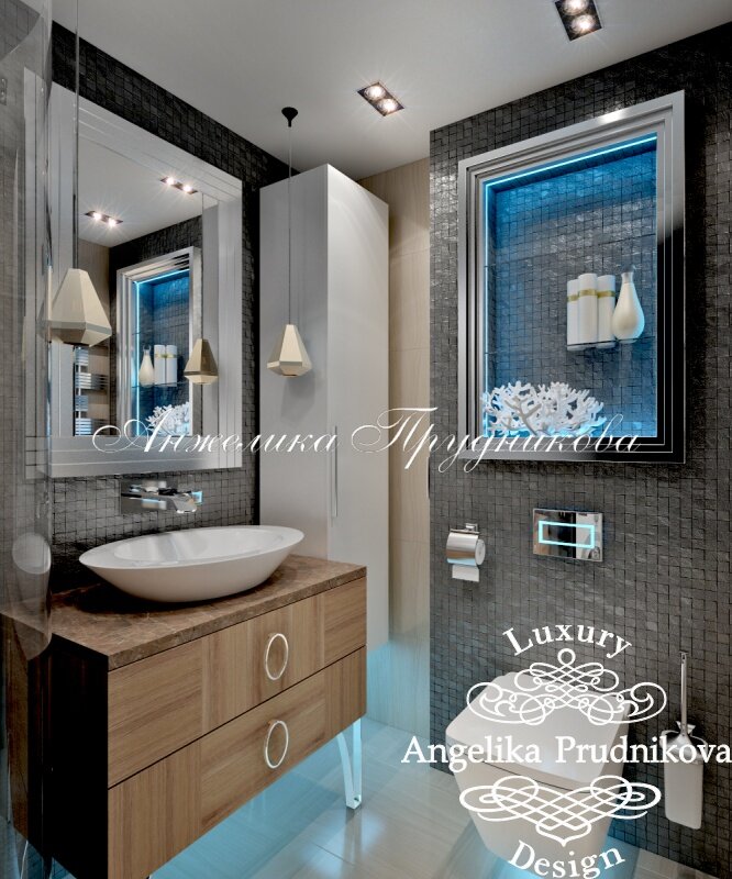 На фото: Дизайн интерьера ванной комнаты и прачечной – Богородское