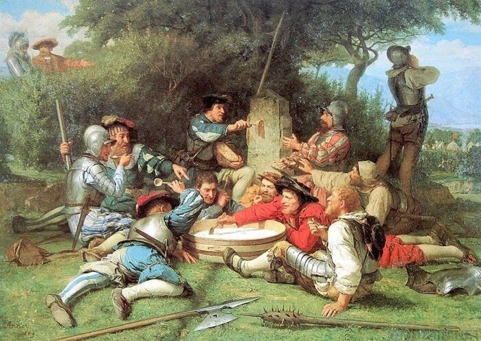 Картина Die Kappeler Milchsuppe («Молочный суп») (1869 год) художника Альберта Анкера учит нас, как разделить суп с врагами, не пересекая линию фронта.