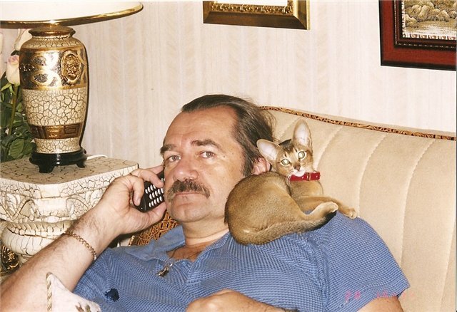 Соня Бьюти Аби в детстве на плече у хозяина. 