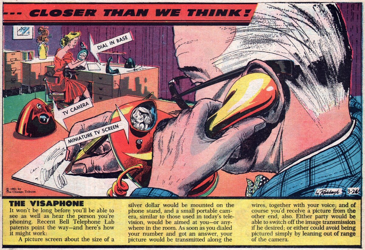 Например, так актор представлял видеофон – телефон с возможностью видеосвязи. 