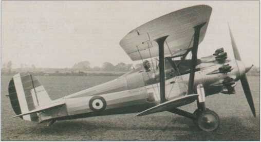 Прототип Bulldog, обозначавшийся как Мк I, сфотографирован в (Вил-тоне в мае 1 927 года. В кабине — Сирил Увинс. Самолет имеет небольшой руль направления, который вскоре заменили на руль большей площади, а также установили крылья большего размаха — для высотных испытаний в Фарнборо.