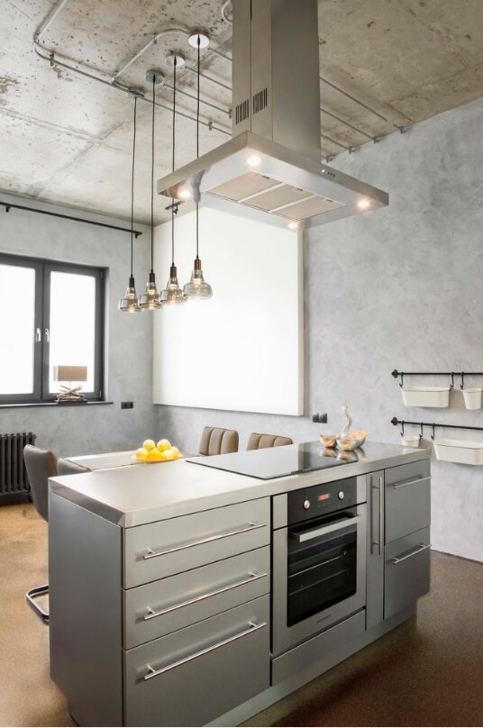 Островна кухня в стиле лофт из стали