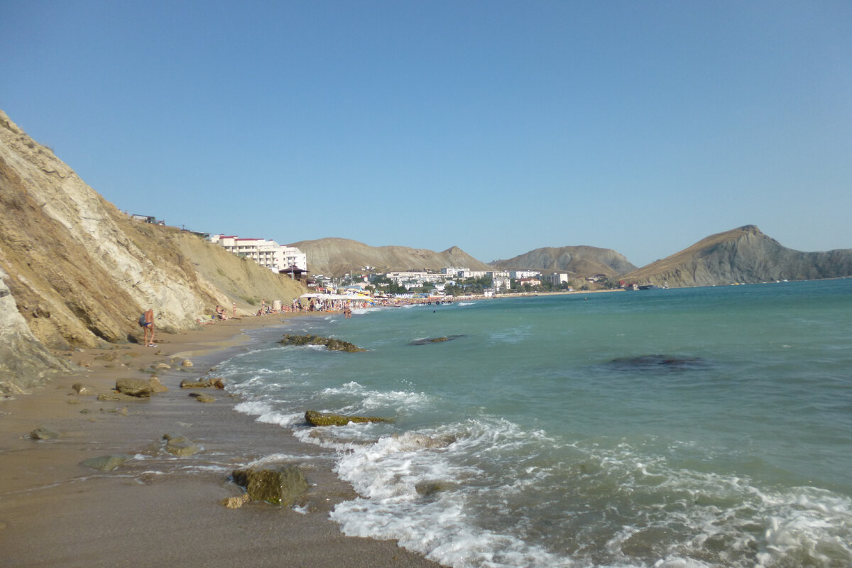   Поселок Орджоникидзе в Крыму, вдалеке Центральный пляж, здесь везде песок