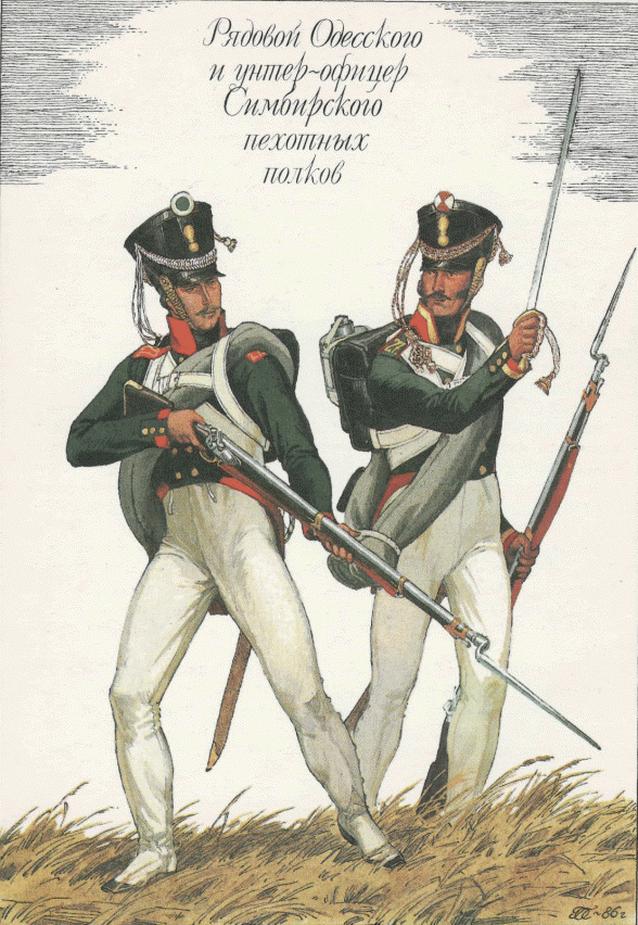 Рядовой Одесского и унтер-офицер Симбирского пехотных полков, 1812-ый год (Россия)
