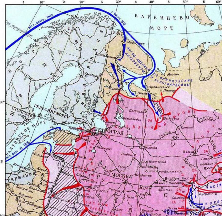 Северный фронт. Карта интервенции 1918. Интервенция Антанты в Россию 1918 карта. Интервенция в России карта. Интервенция на севере России.