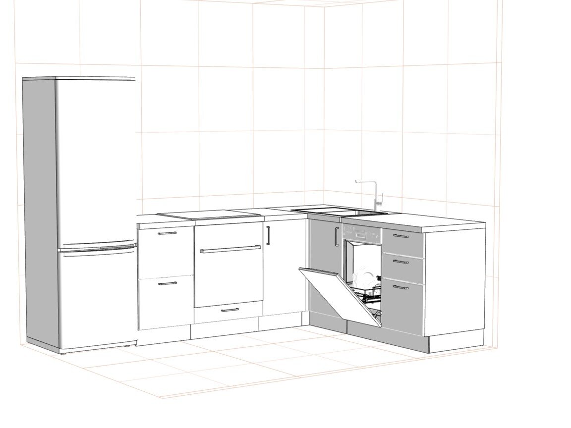 Пример духового шкафа слева, посудомоечной машины справа, сделать уже ни одну из сторон нельзя
