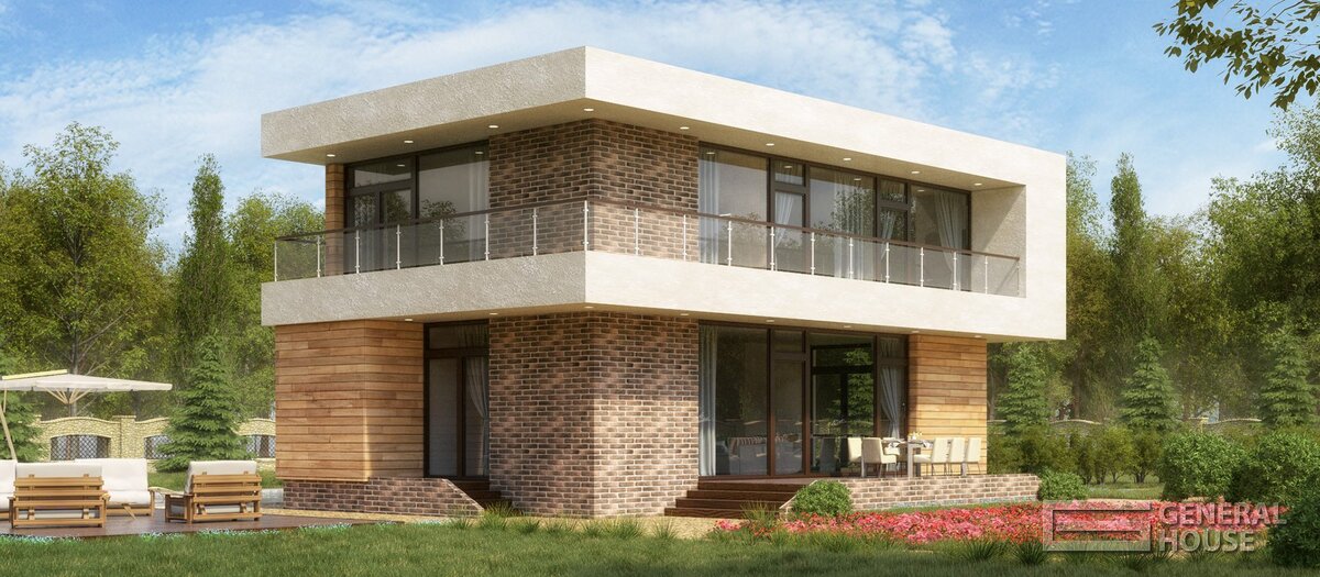 Двухэтажный дом в стиле хайтек