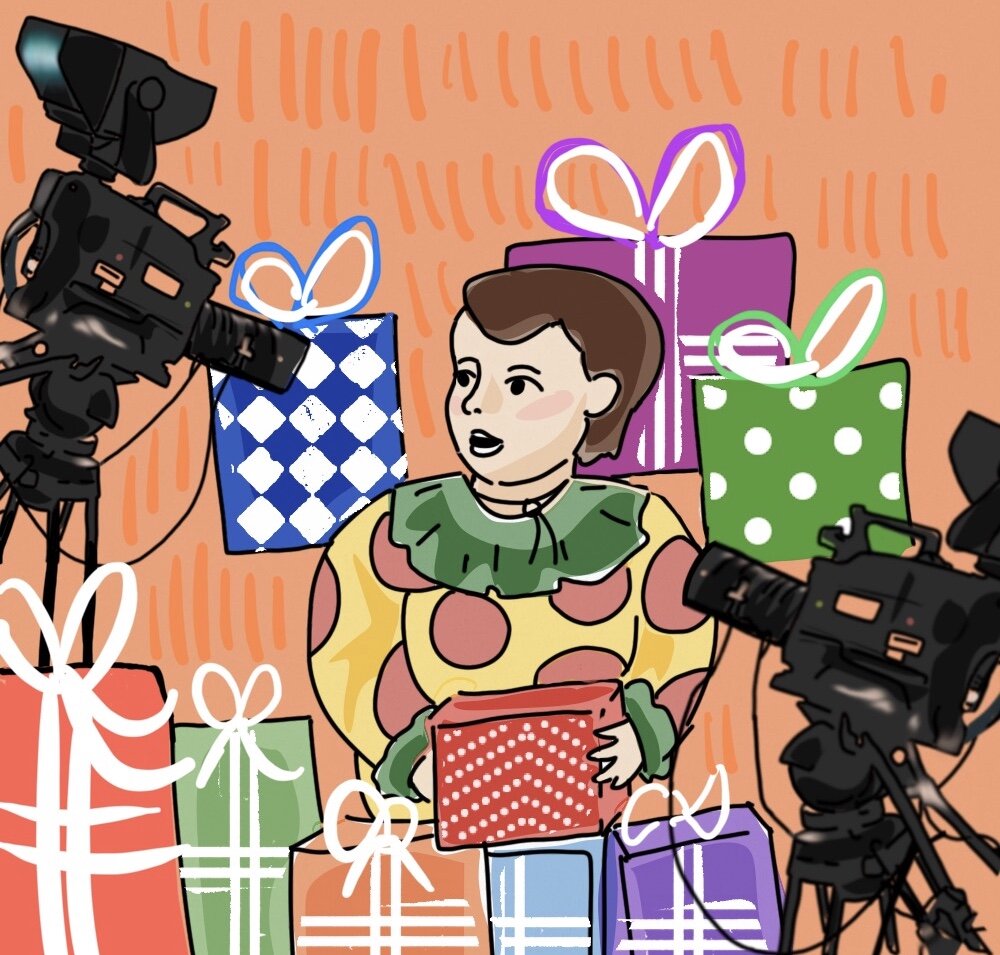 Труман распаковывает подарок на Рождество