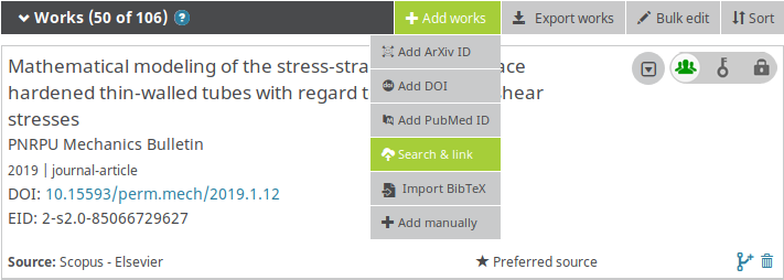 Инструмент Search & link позволит найти Ваши публикации и добавить их в профиль
