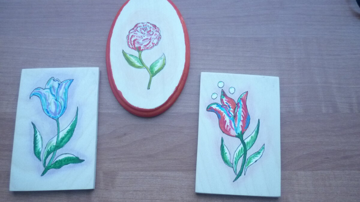 Роспись по дереву. Детские работы. Фото автора.