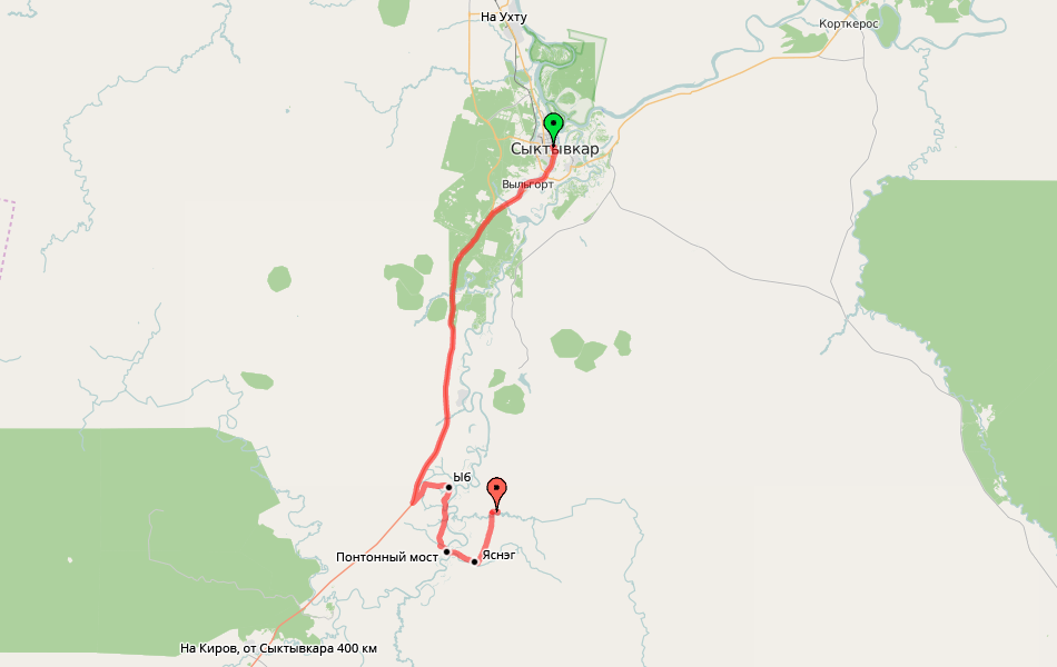 Маршрут сыктывкар киров на машине карта