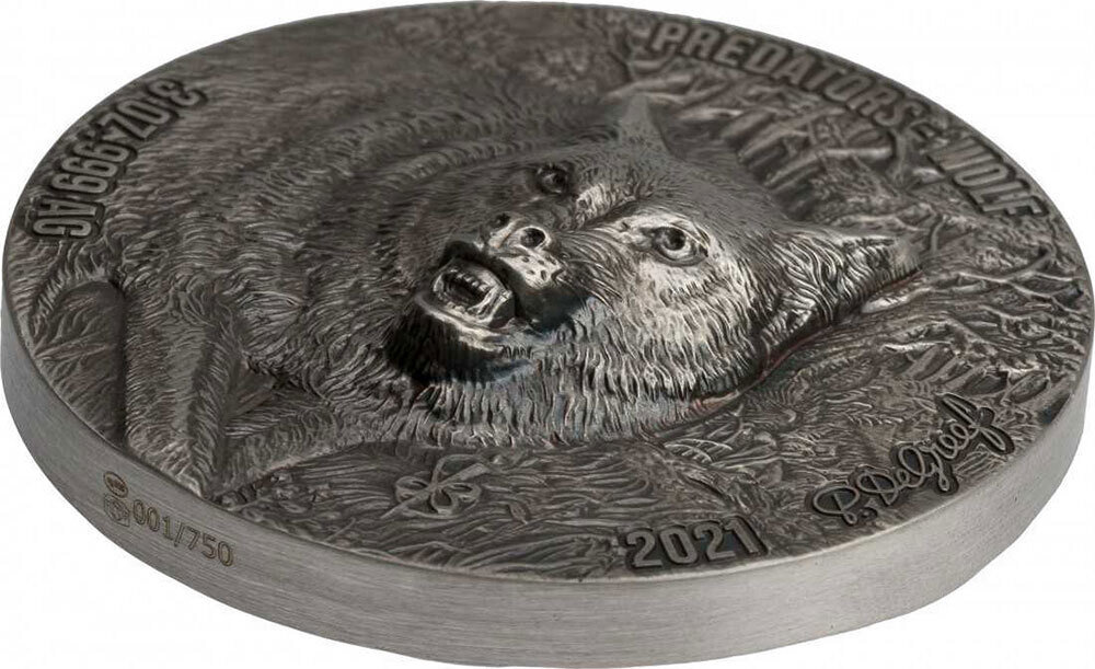 Монета от Кот-д’Ивуар 2021 Wolf Predators 93,3 грамма фото с сайта vcoins.com