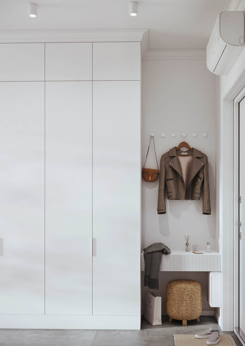 Интерьер светлой прихожей в квартире-студии