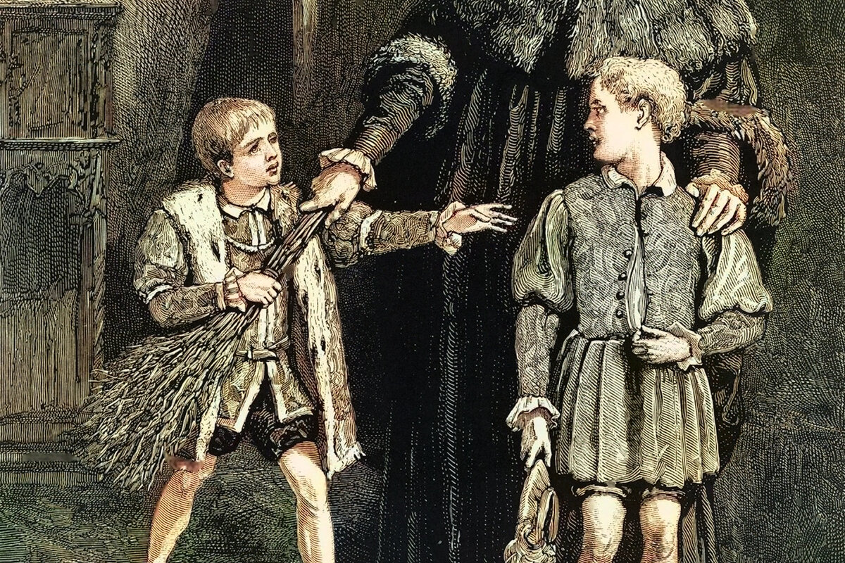 Фрагмент картины «Эдвард VI (справа) и его мальчик для битья», Уолтер Сидни Стейси, 1882 год, колоризация автора.